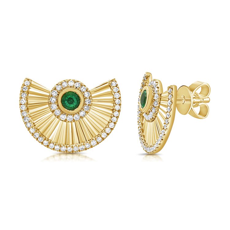Fluted Emerald Half Round Statement Earrings