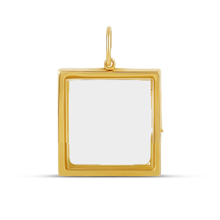 14k Solid Gold Square Glass Charm Locket – 770FJ