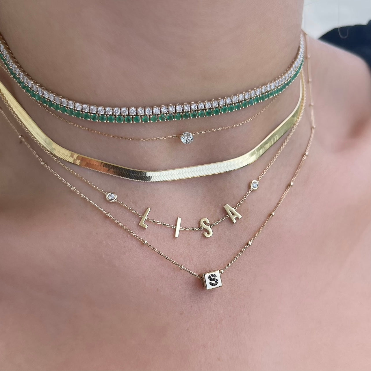 Multiple Initials Necklace with Two Bezels