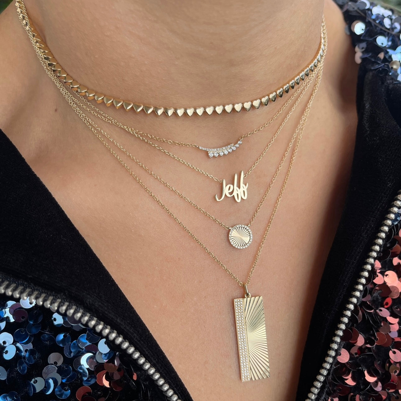 Fluted Long Bar Shaped Diamond Necklace