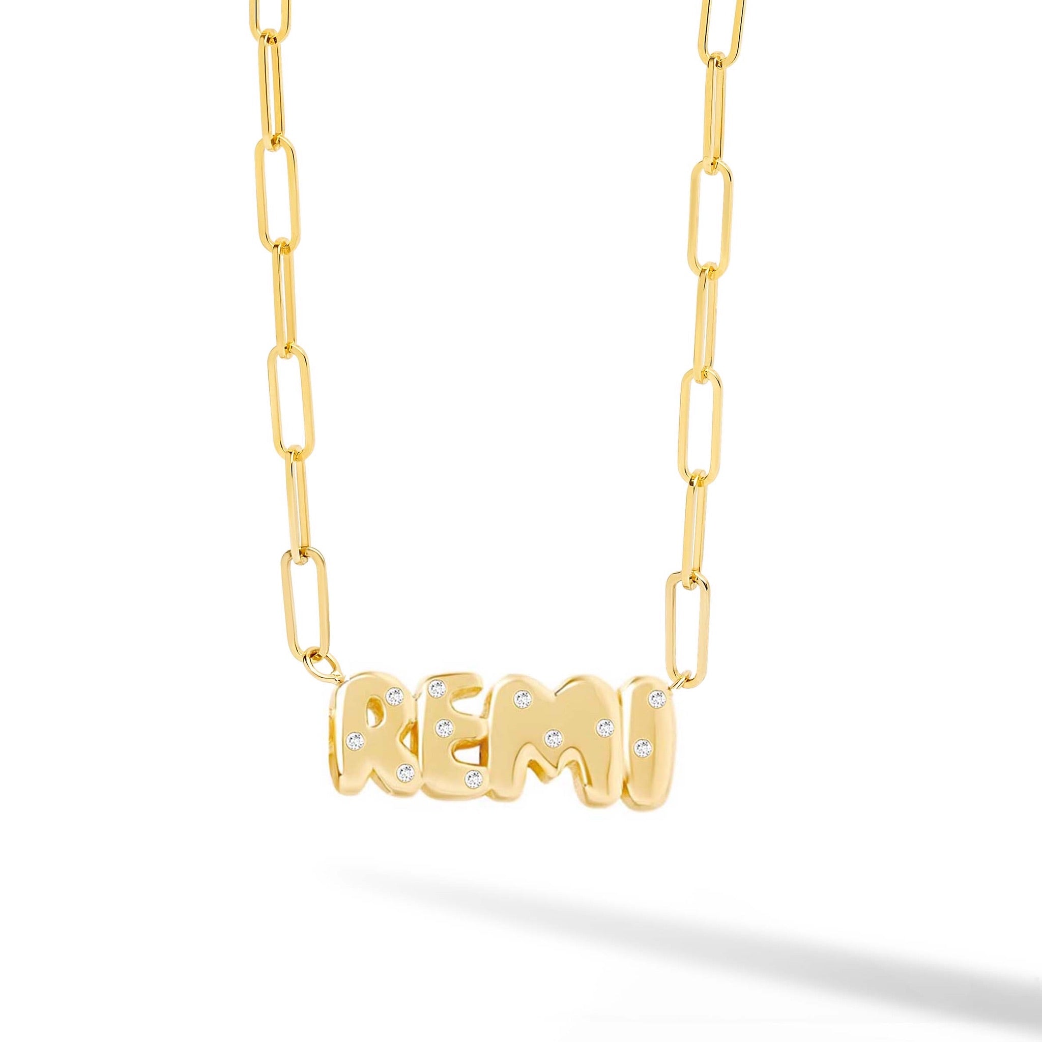Inlay Diamond Helium Solid Name Paperclip Necklace