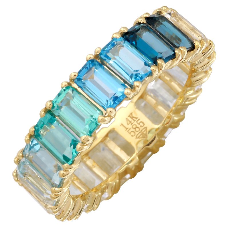 - 14k Gold Gemstone Blue Ombre Eternity Ring -