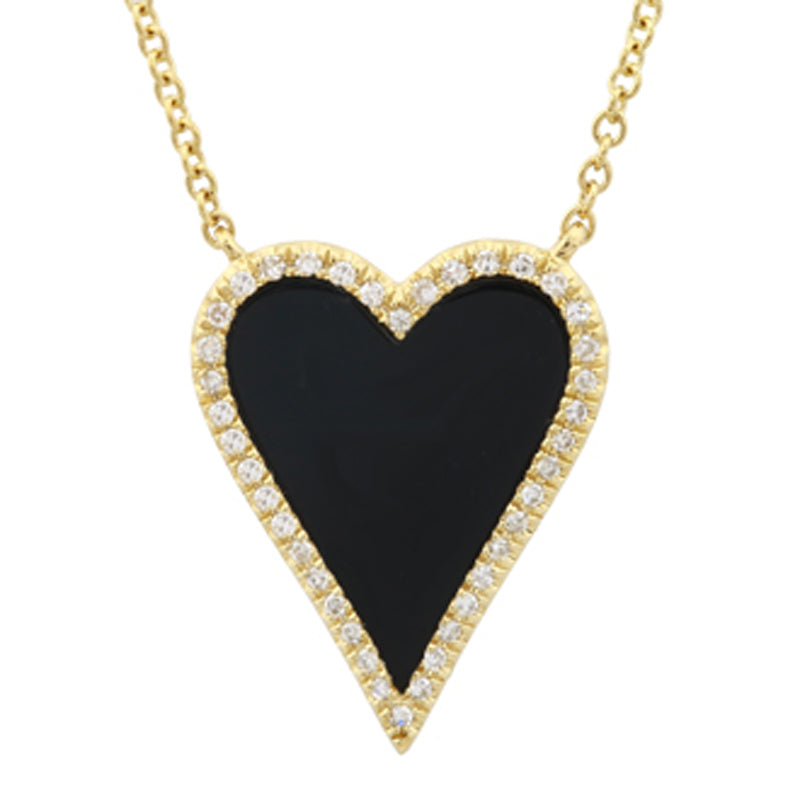 - Elongated Black Onyx Heart Gemstone Necklaces -