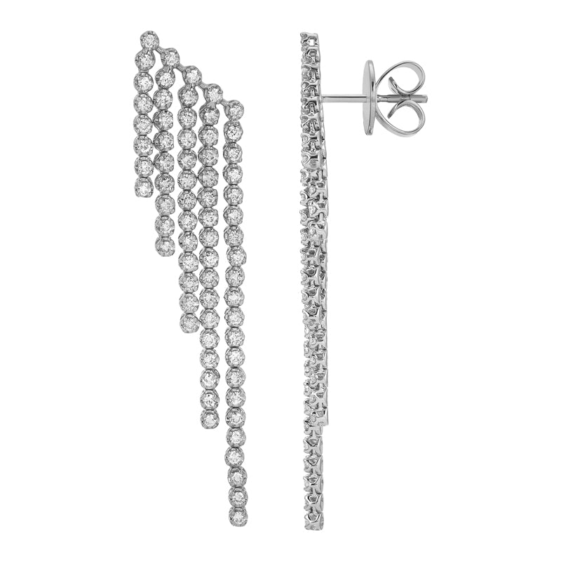 Straight Diamond 5-Drop Tennis Crown Earrings