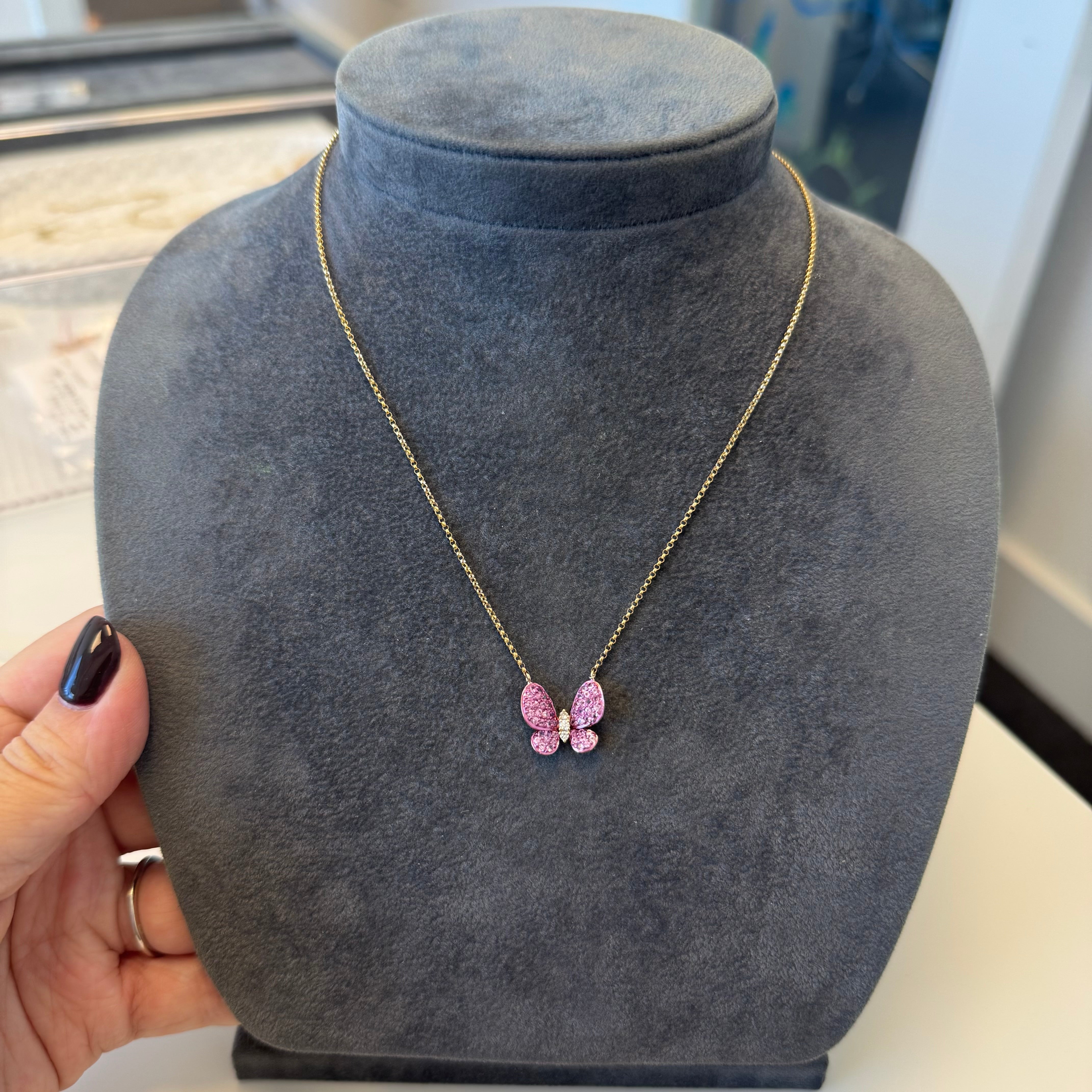 Pink Sapphire Diamond Butterfly Necklace