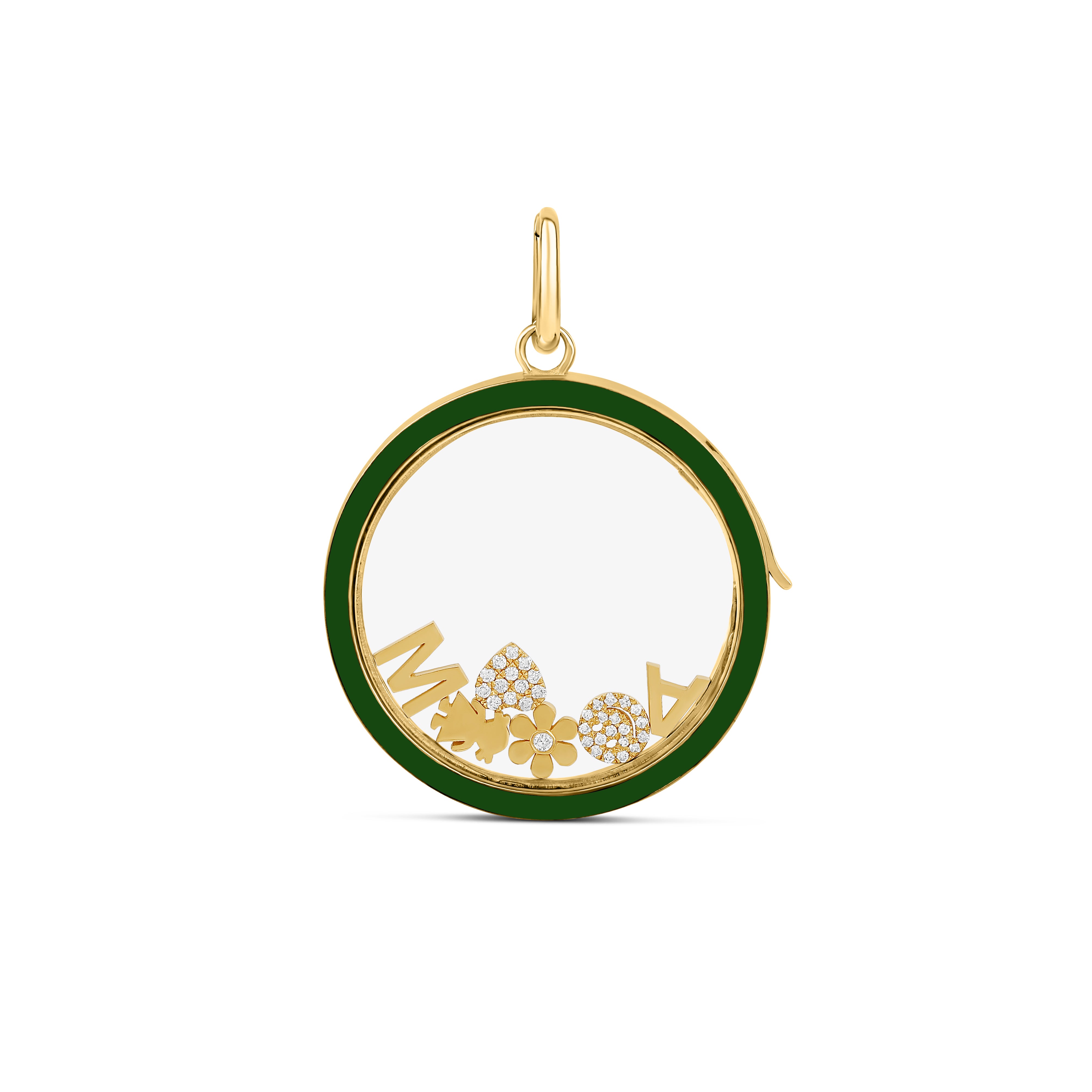 14k Gold + Enamel Glass Charm Locket