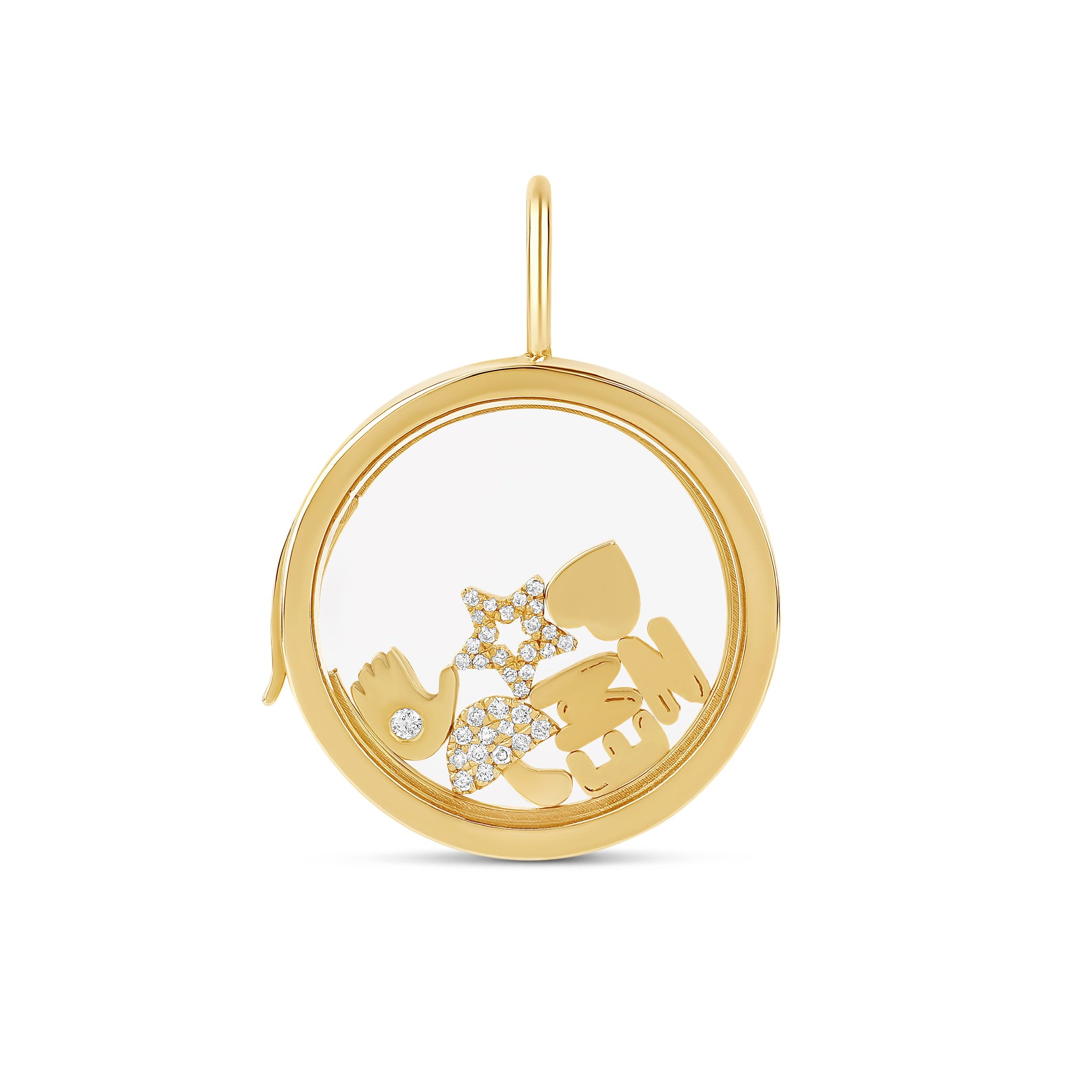 14k Solid Gold Round Glass Charm Locket