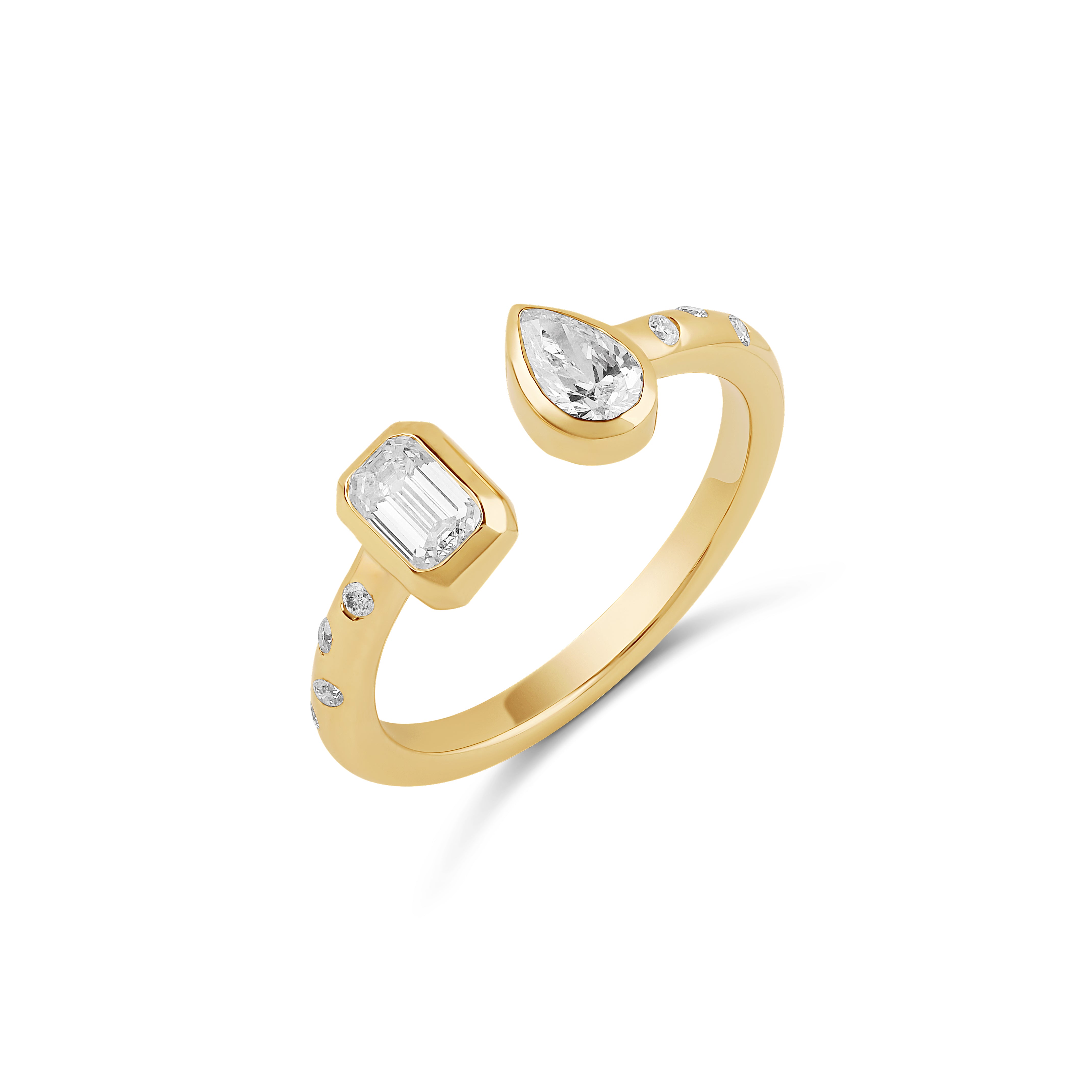 Multishape Diamond Bezels Statement Inlay Cuff Ring