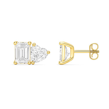 Lab Diamond Heart Emerald Toi-et-Moi Diamond Studs
