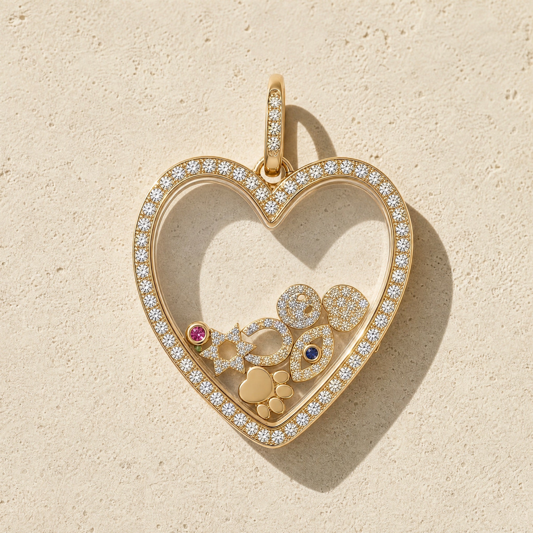 Diamond Heart Glass Charm Locket