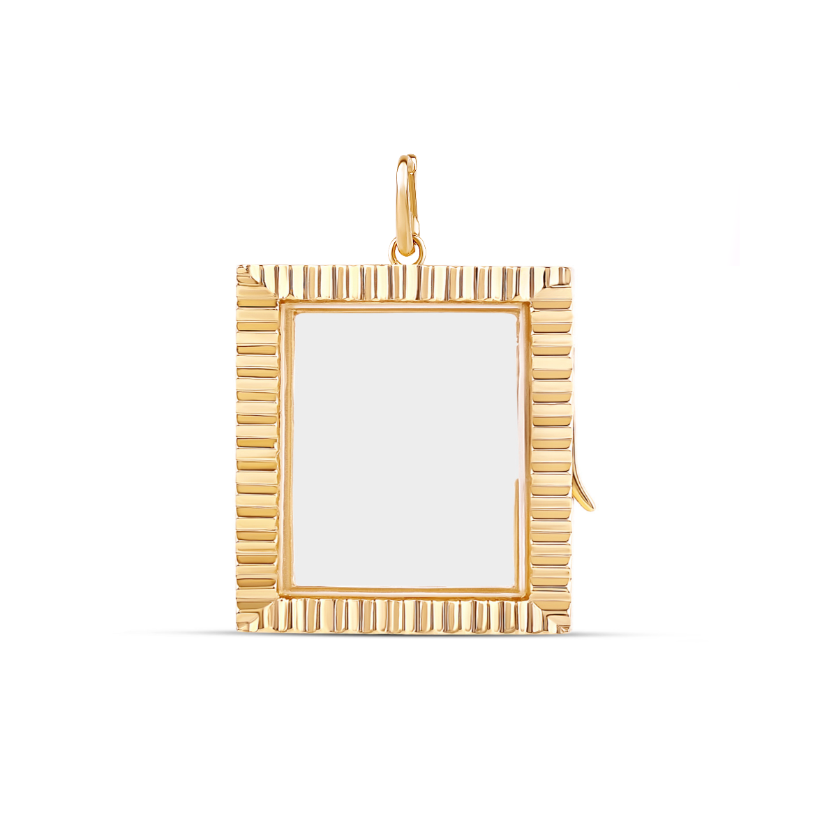 14k Gold Fluted Square Glass Charm Locket