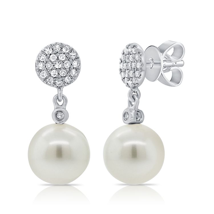 Pearl Disc Pave Earrings