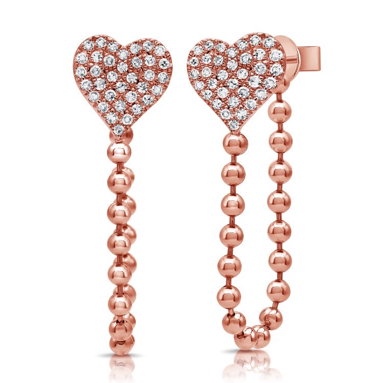 Pave Heart Ball Chain Studs