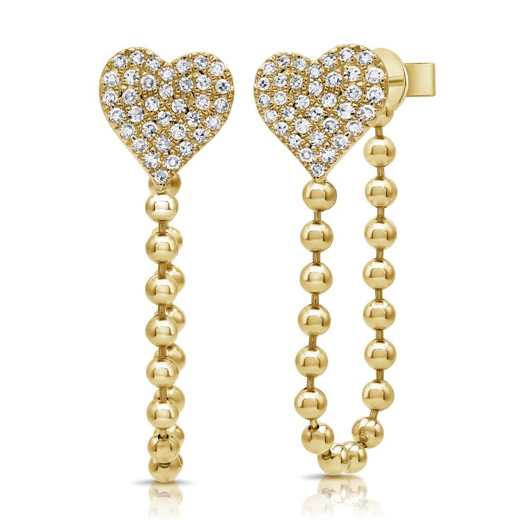 Pave Heart Ball Chain Studs
