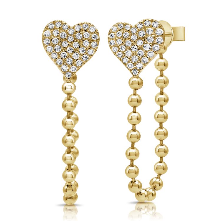 -  Pave Heart Ball Chain Studs -