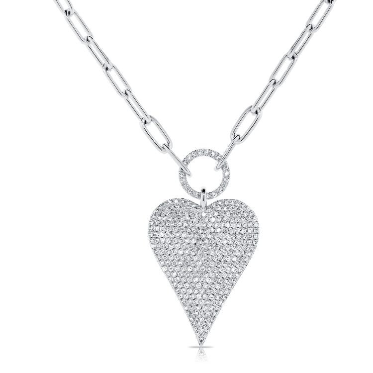 Diamond Heart Pendant Paperclip Necklace