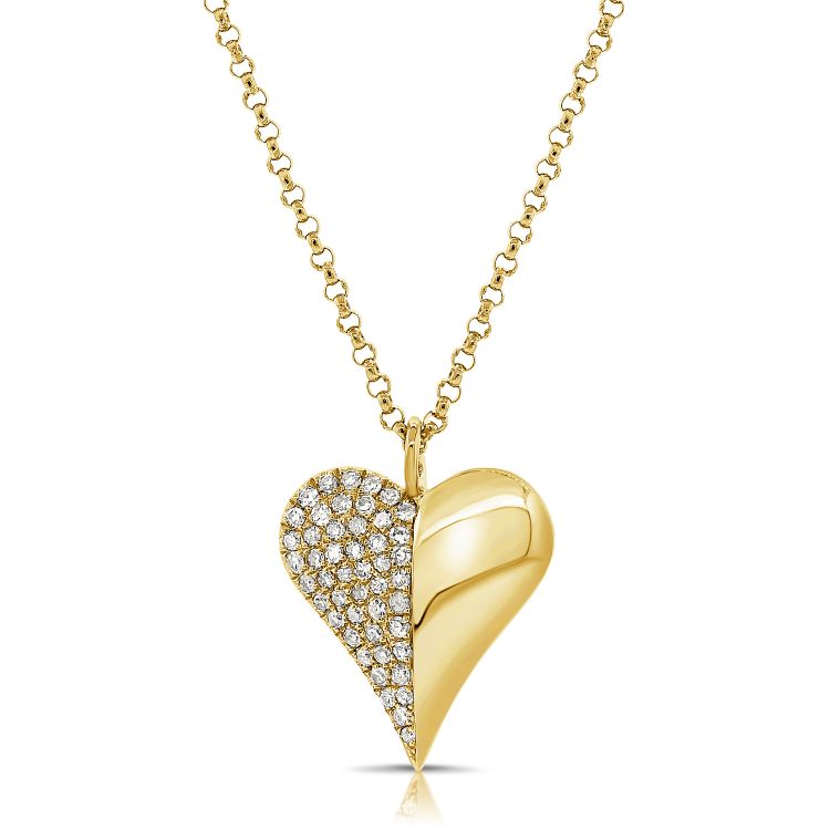 Helium Half Solid Half Diamond Heart Necklace