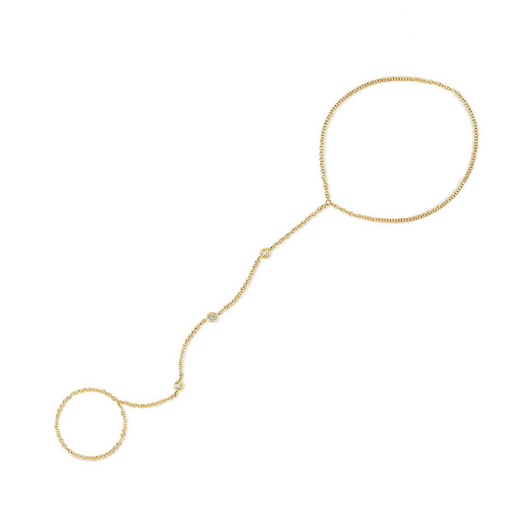 Three-Bezel Diamond Hand Chain Bracelet