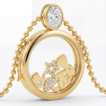 Mixed Shape Lab Diamond Round Glass Charm Locket