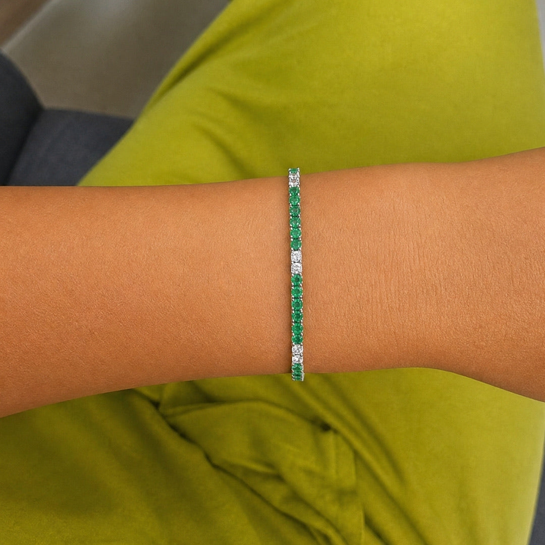 Natural Emerald Diamond Tennis Bracelet