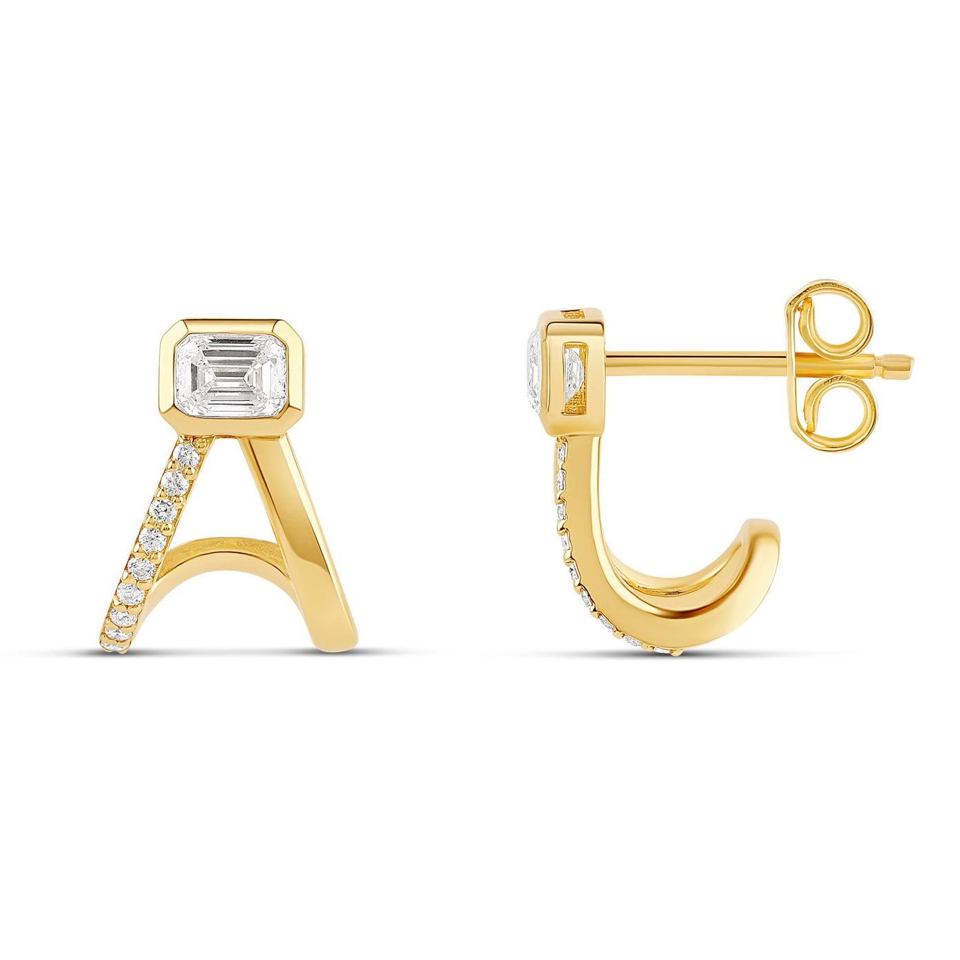 Mixed Shape Bezel Half Diamond Split Huggie Earrings