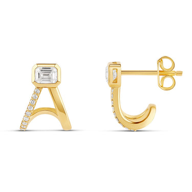 Mixed Shape Bezel Half Diamond Split Huggie Earrings.