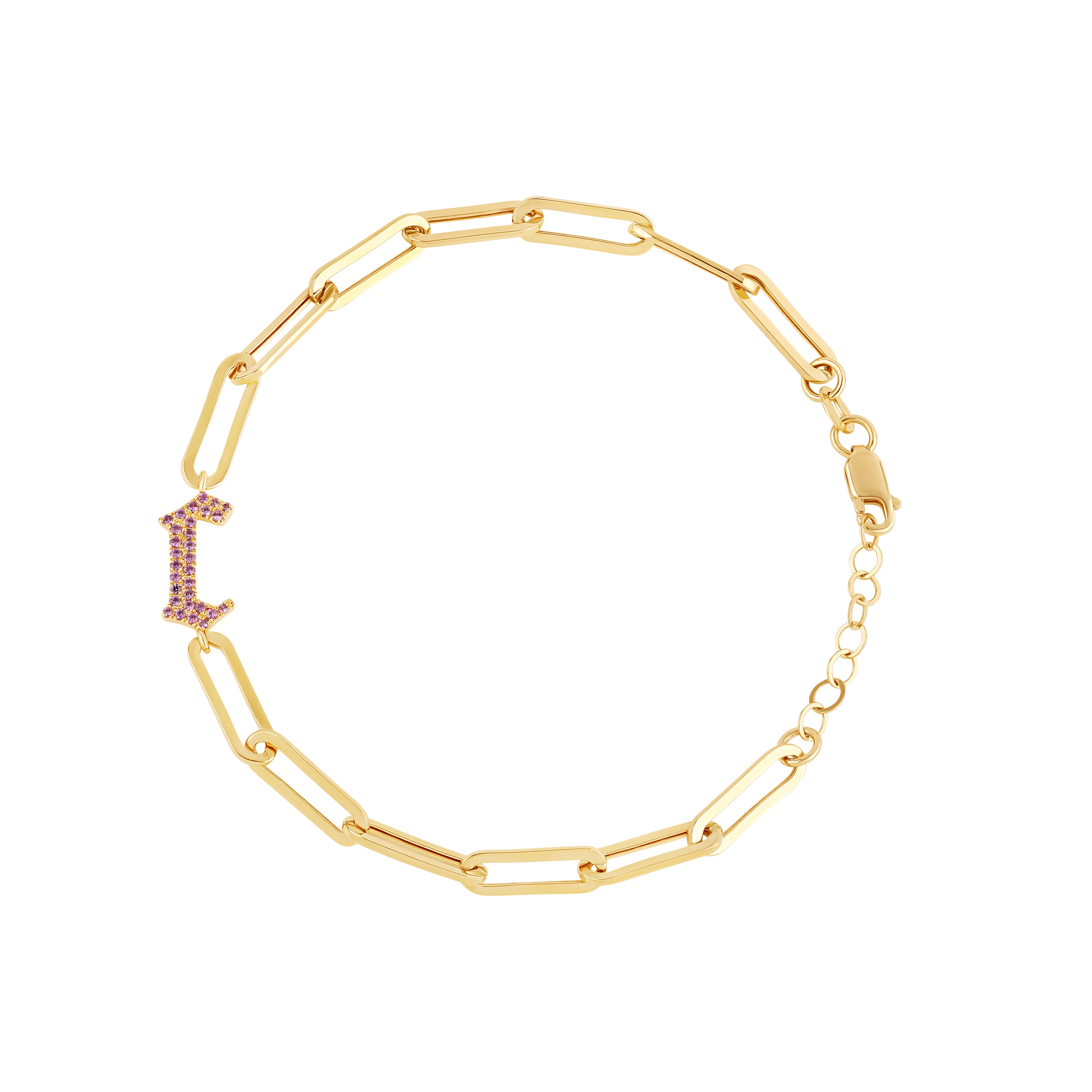 Gothic Pave Birthstone Initial on Paperclip Bracelet