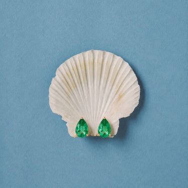 3ct Pear Emerald Studs (18k Natural)