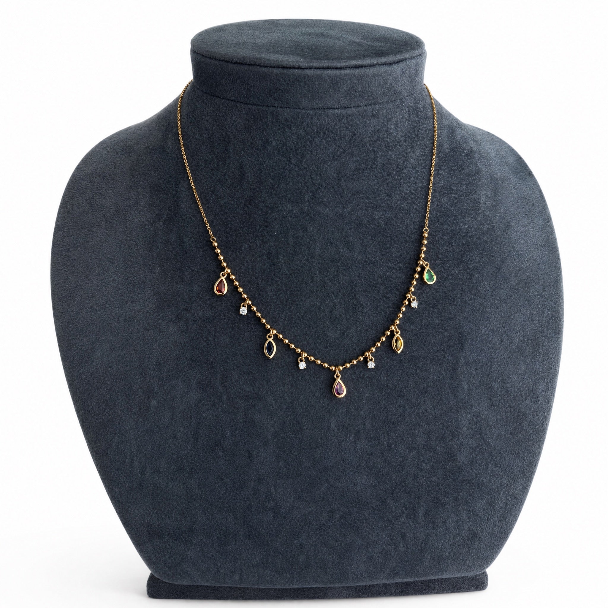 Natural Diamond and Gemstone Dangling Necklace