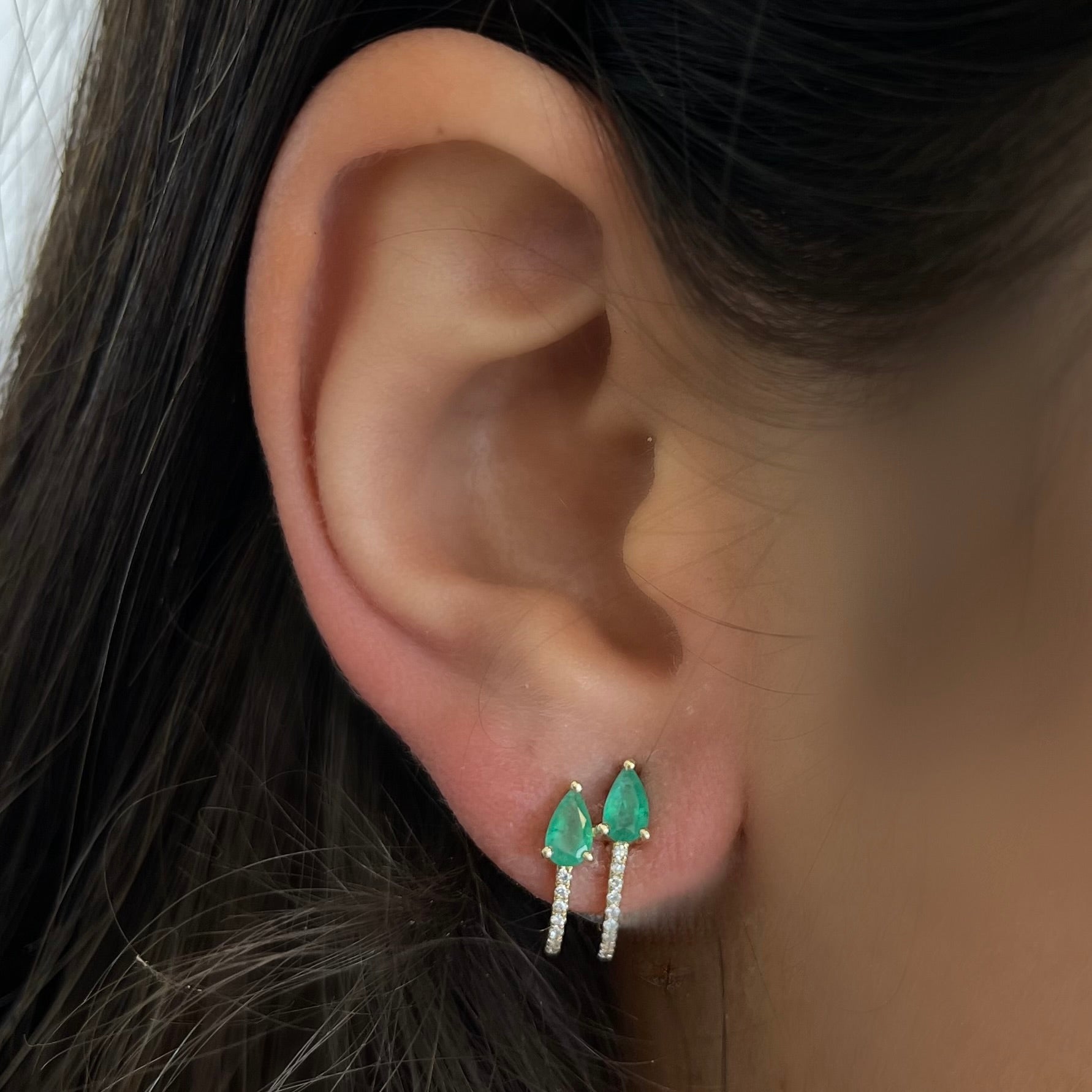 Double Emerald Pear Diamond Wrap Earrings