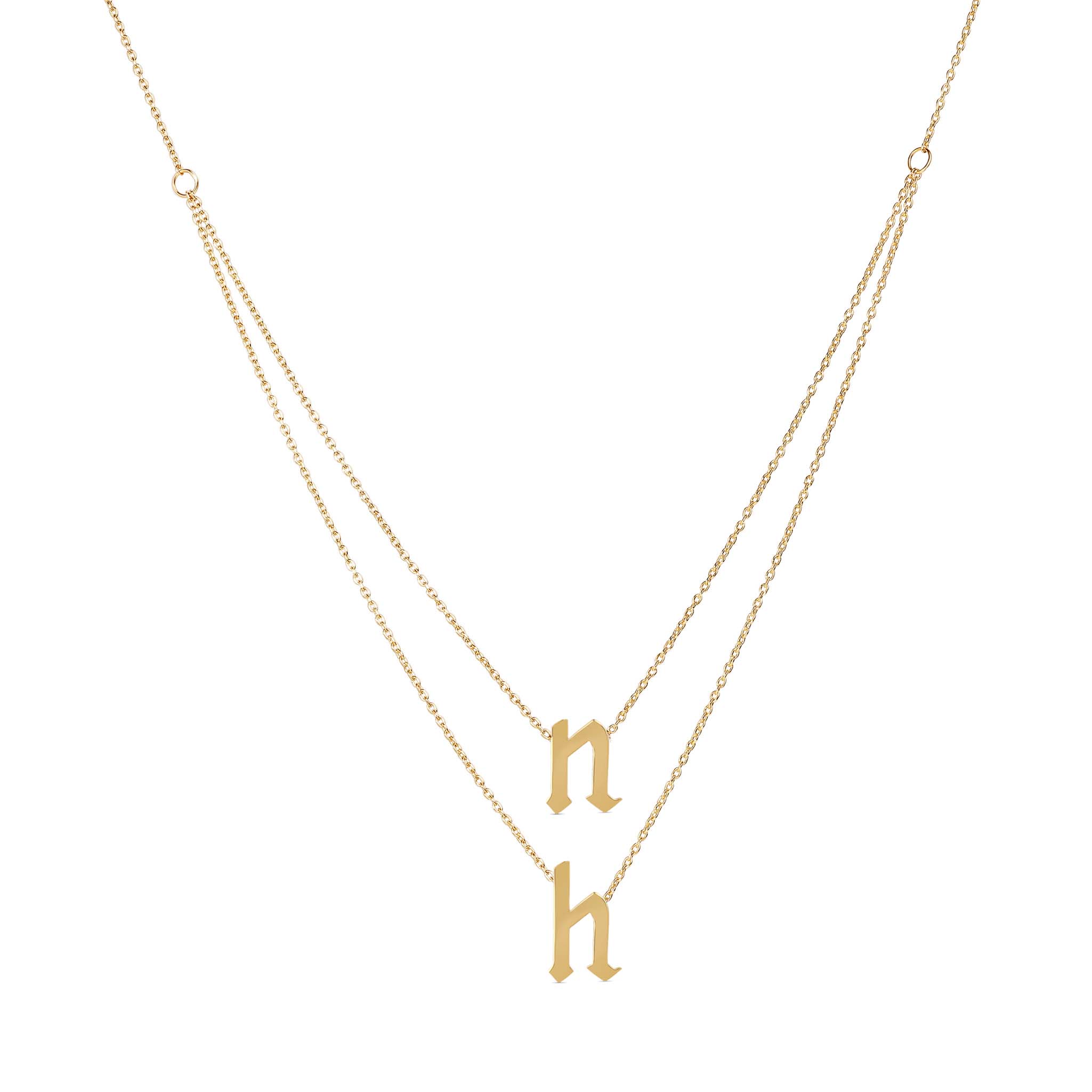 Layered Solid Gothic Initials Necklace