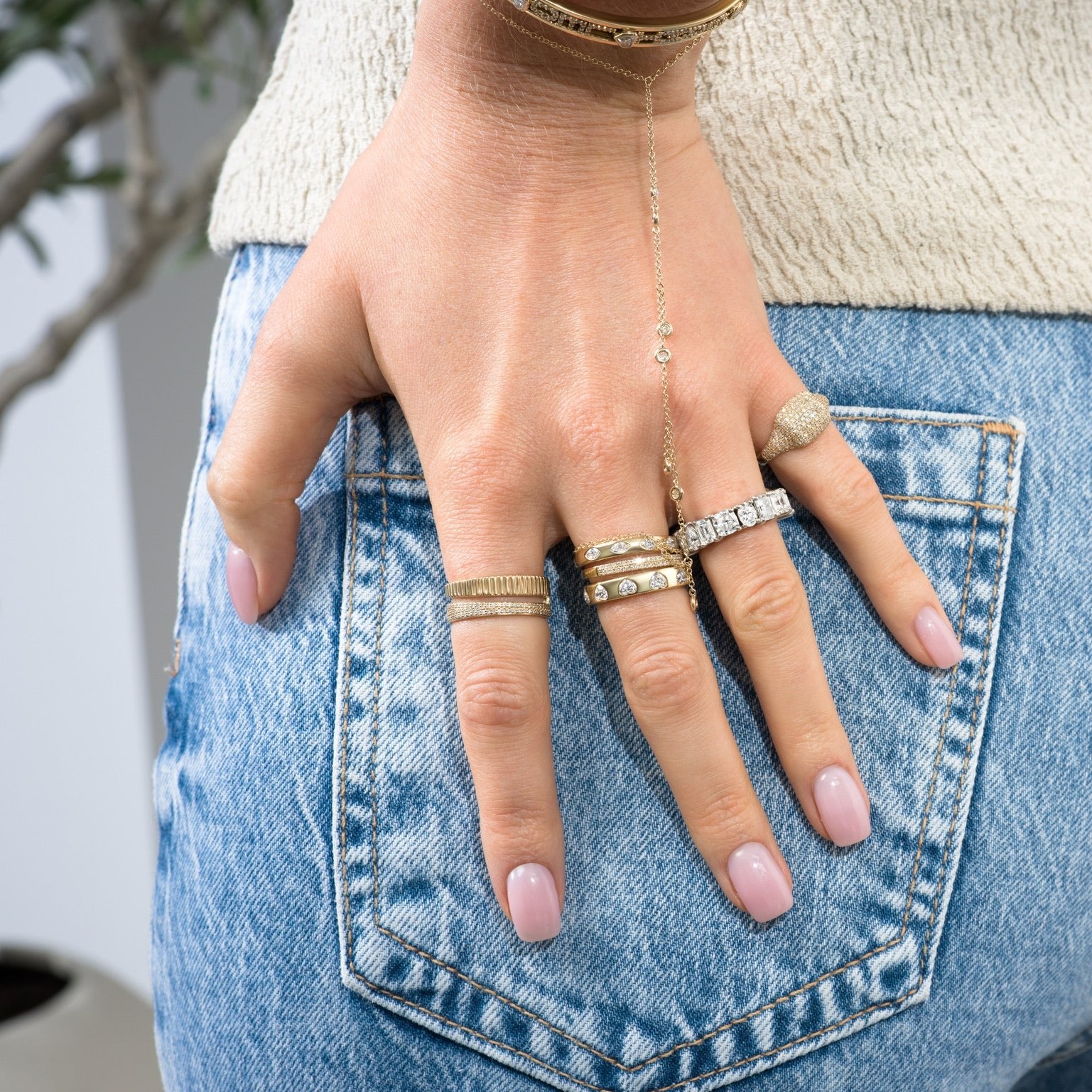 Half Fluted Half Diamond Split Cigar Ring