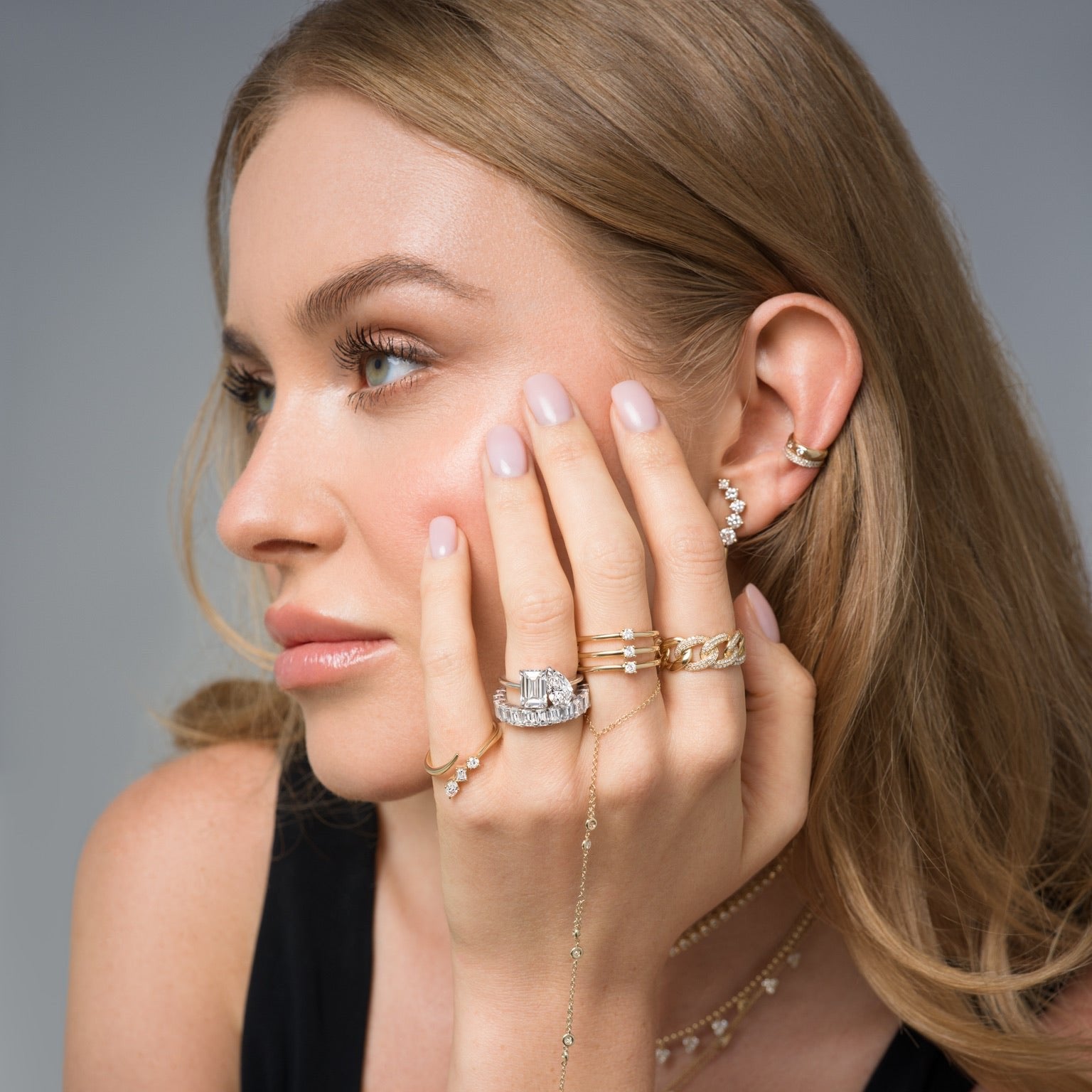 Multishape Diamond Dainty Cuff Ring