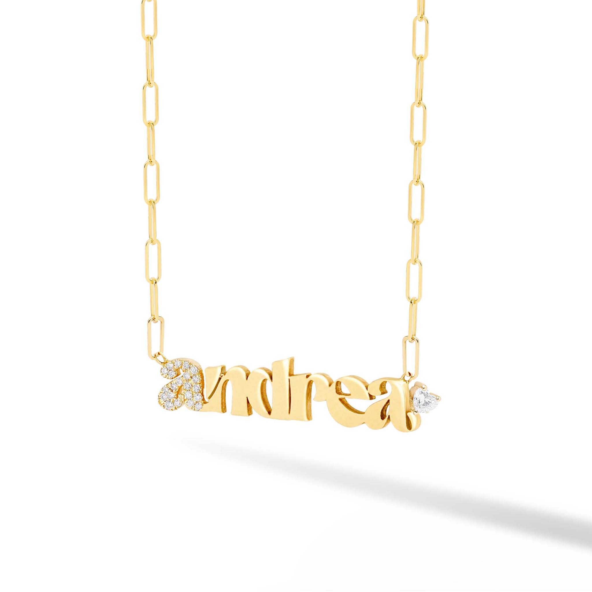 Diamond Accent + Floating Heart Name PaperClip Necklace
