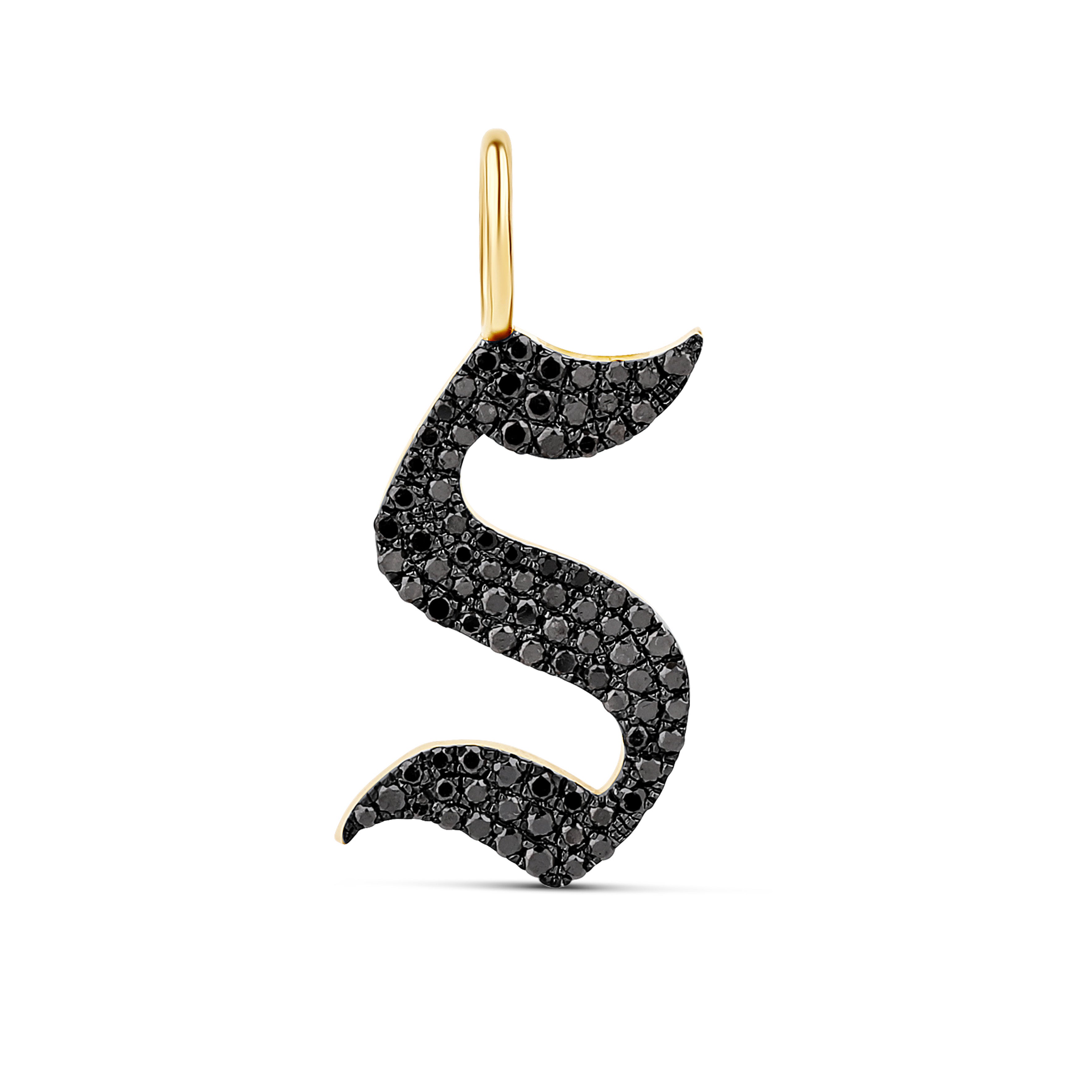 Black Diamond Gothic Initial Charm – 770 Fine Jewelry