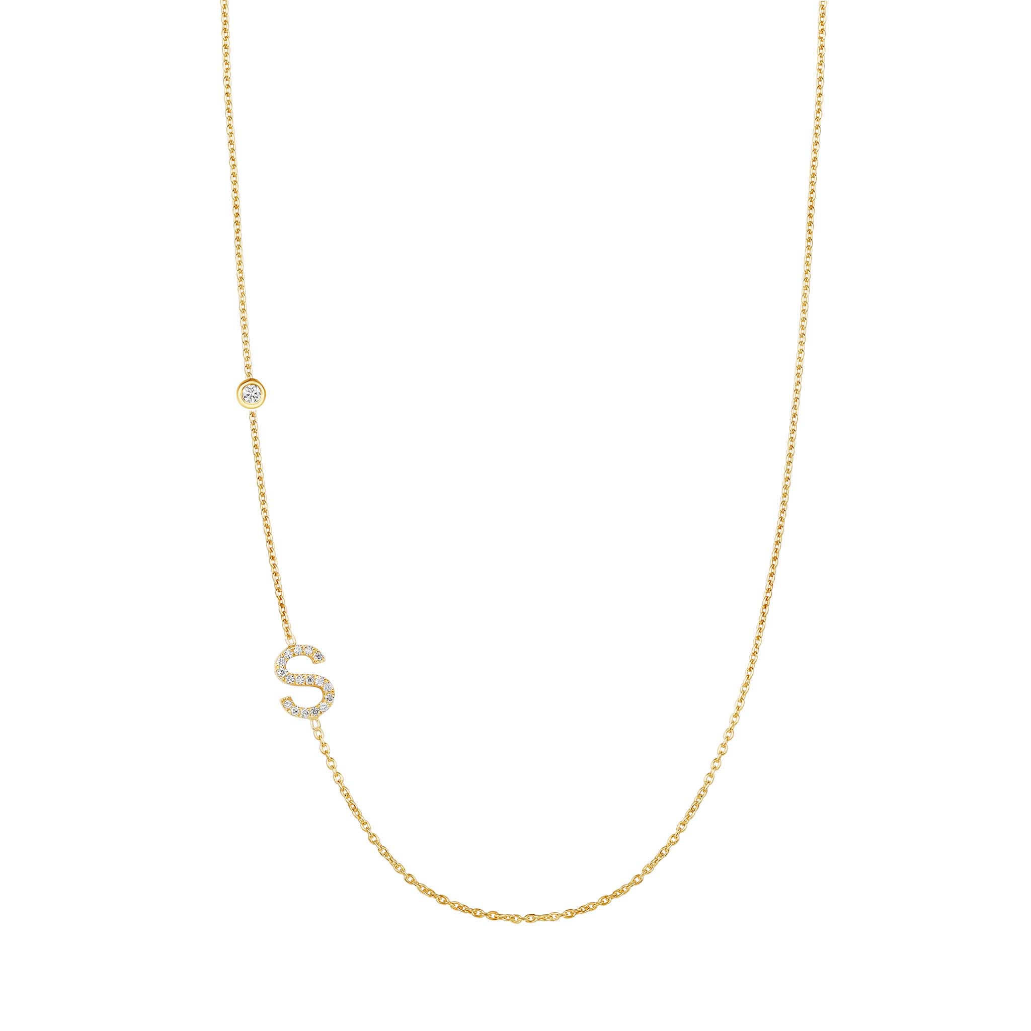 Diamond Asymmetrical Initial and Bezel Necklace