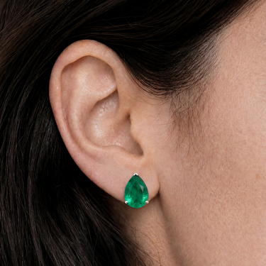 3ct Pear Emerald Studs (18k Natural)