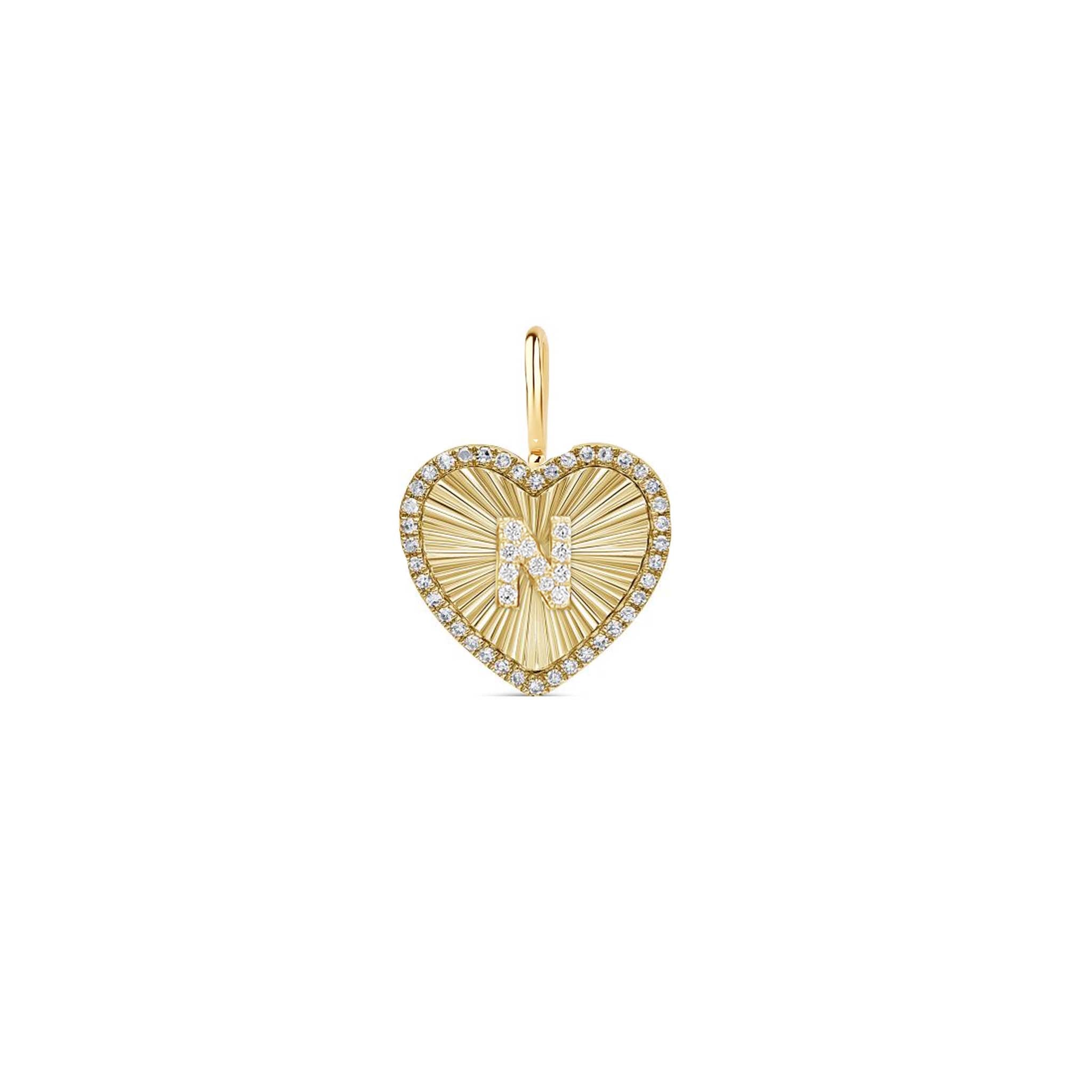 Diamond Initial Fluted Heart Charm