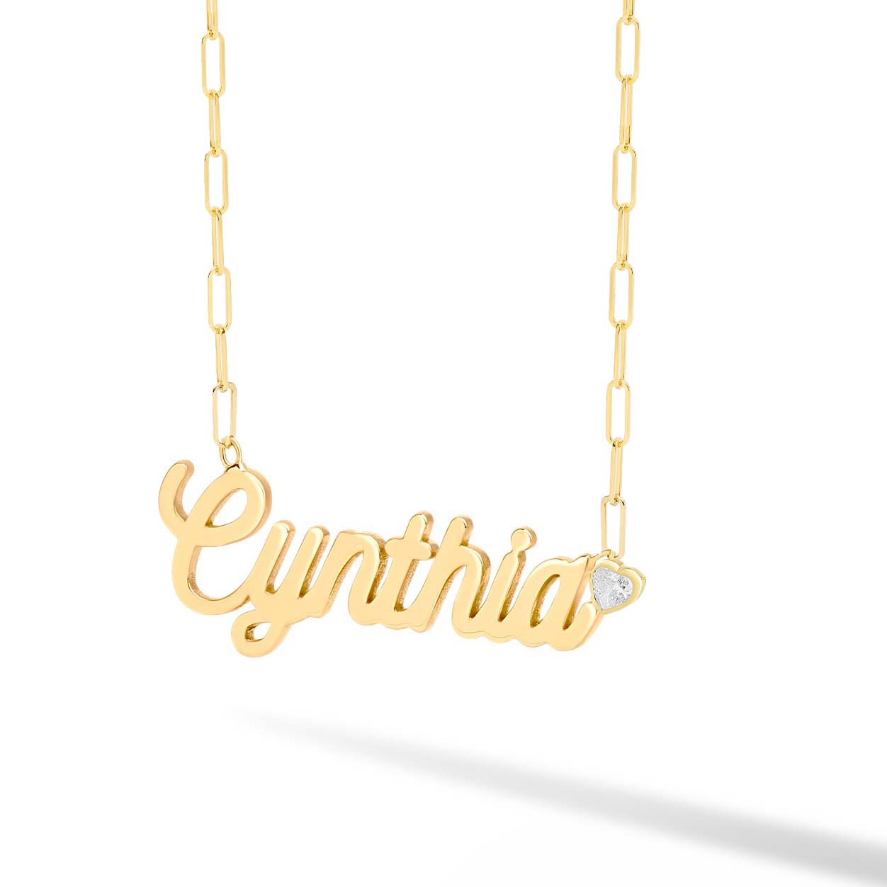 Solid Name + Fancy Shape Paperclip Necklace
