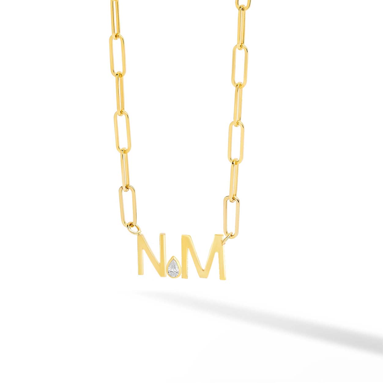 Multiple Initials + Diamond Fancy Shapes Paperclip Necklace
