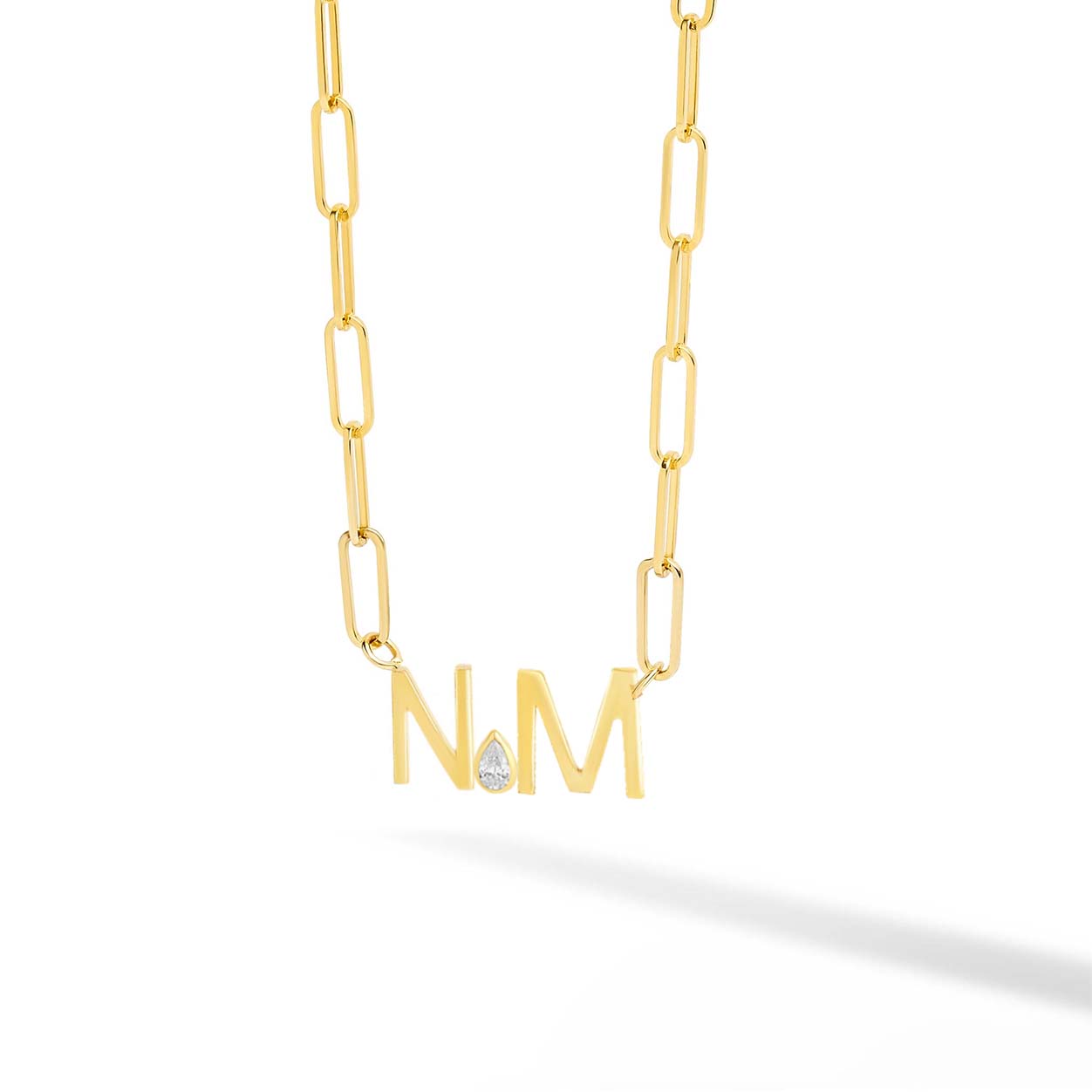 Multiple Initials + Diamond Fancy Shapes Paperclip Necklace