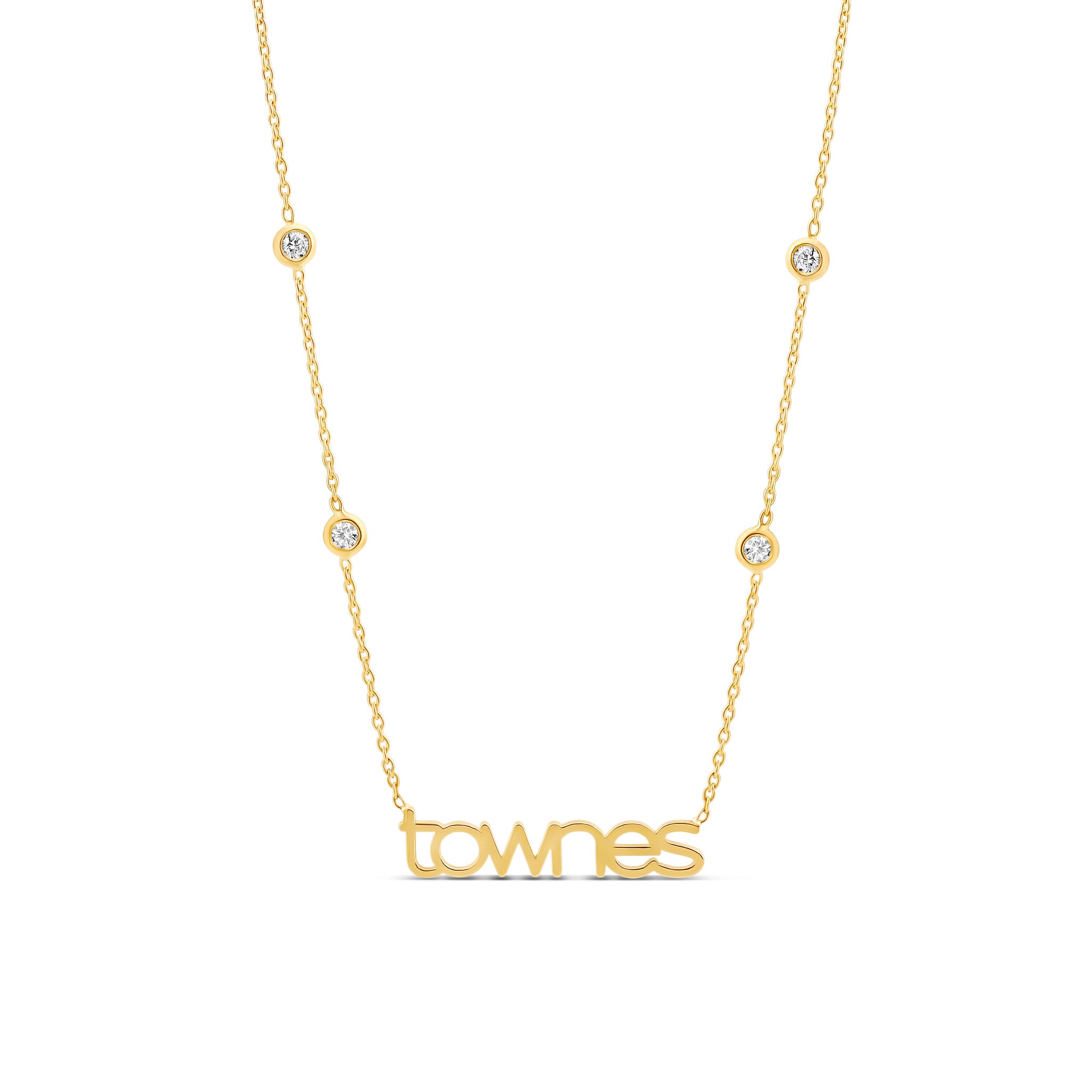 Diamond Name Necklace with Two Bezels
