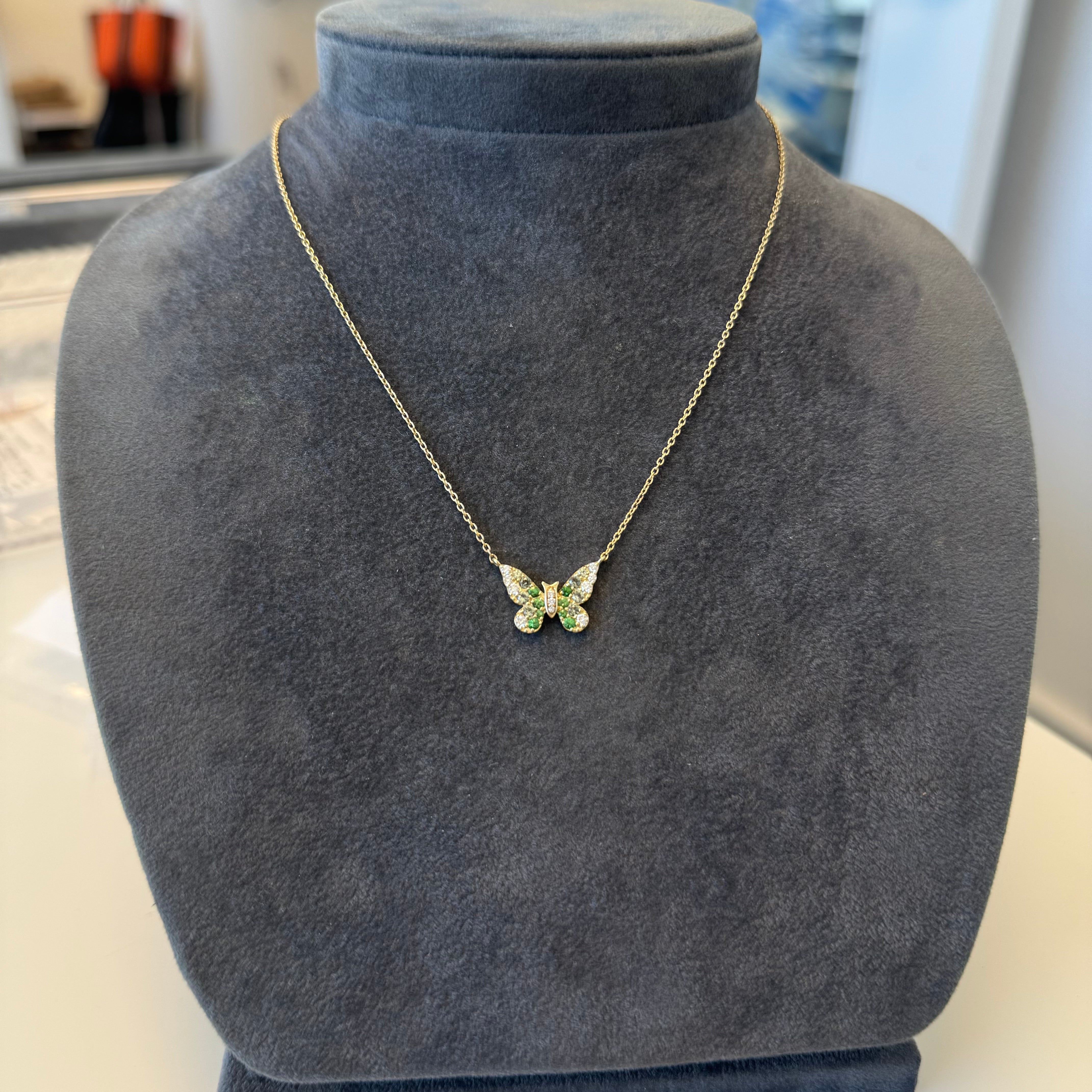 Ombre Green Sapphire Butterfly Necklace