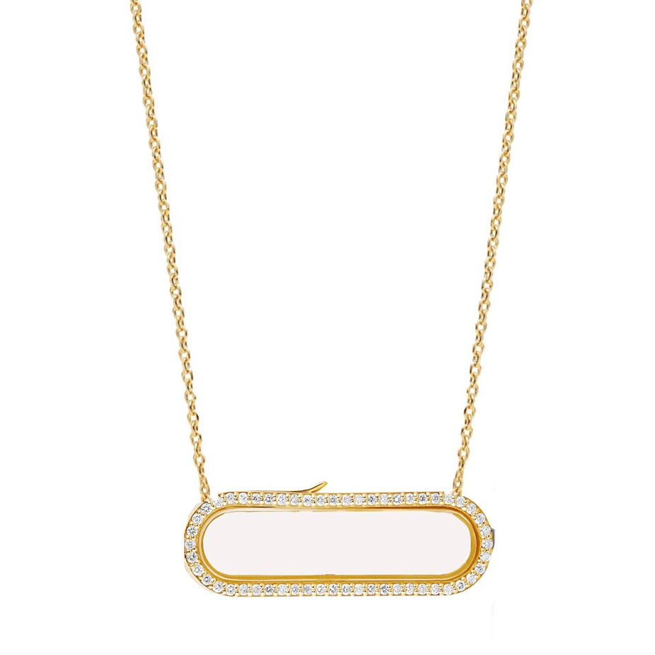 Horizontal Diamond Oval Glass Charm Locket Necklace