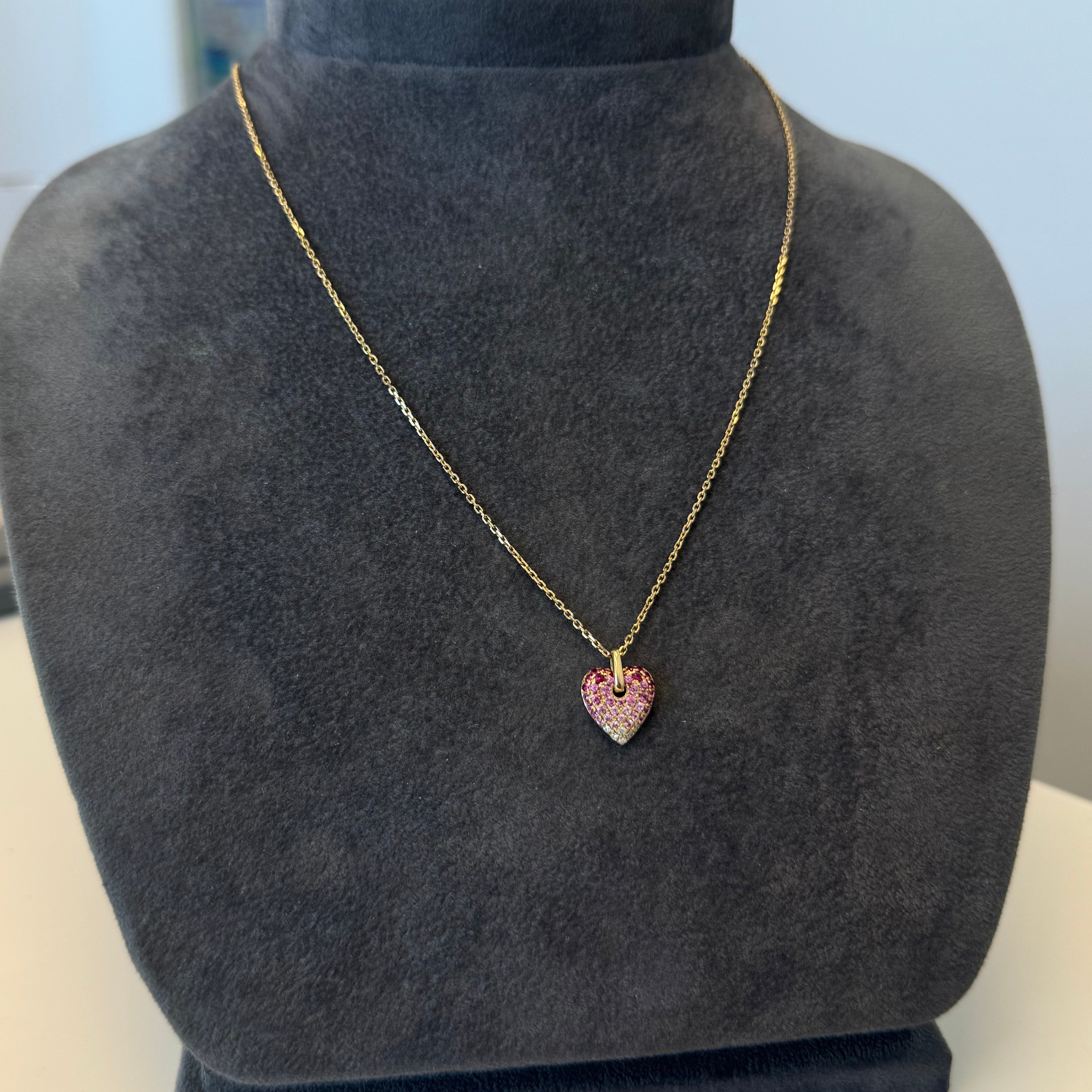 Pink Sapphire Ombre and Diamond Heart Necklace