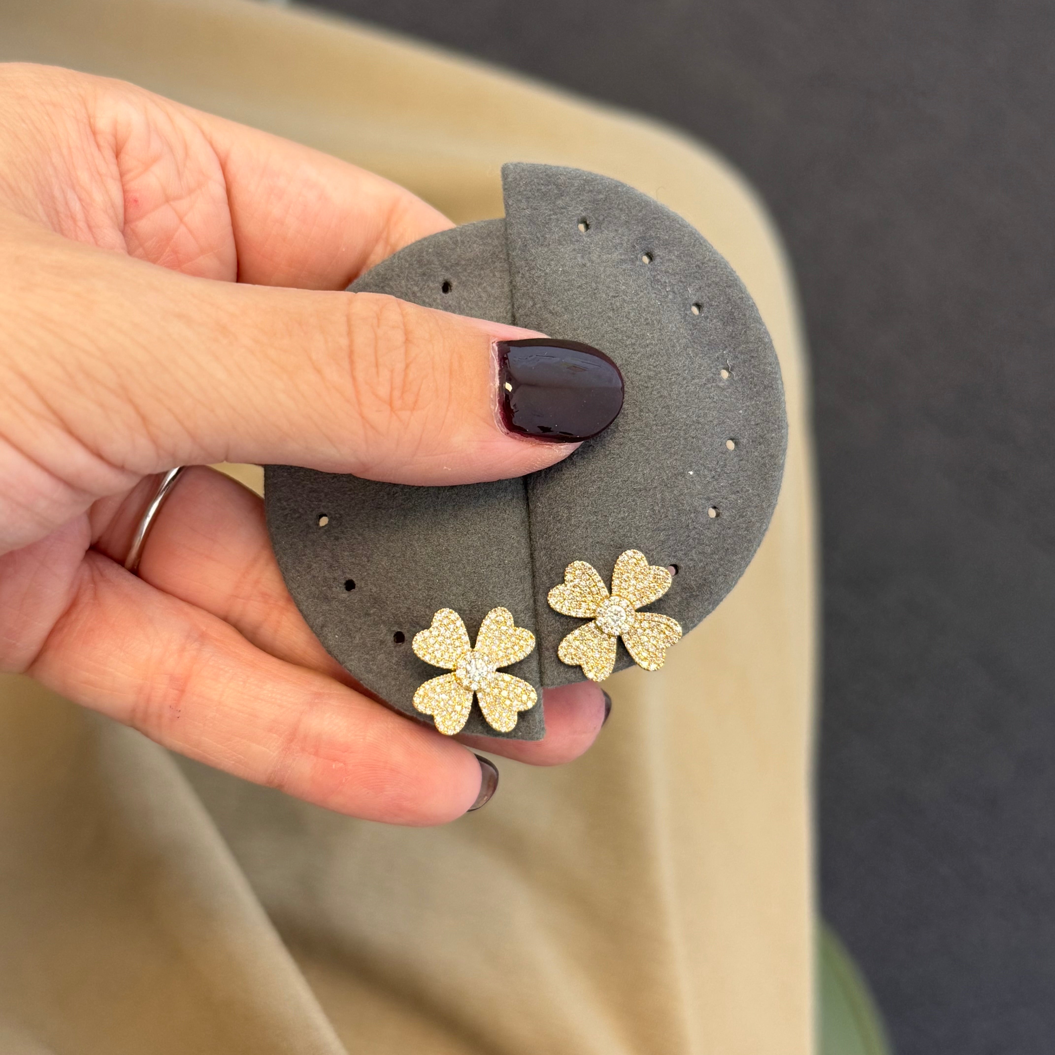 Full Diamond Flower Studs