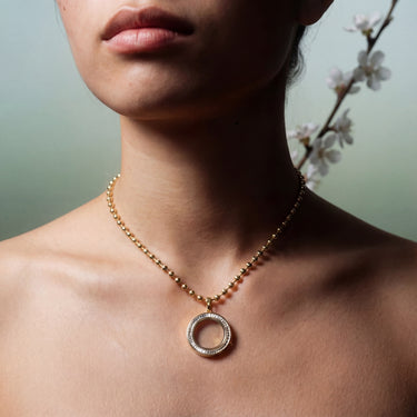 Baguette All Around Lab Diamond Round Glass Charm Locket