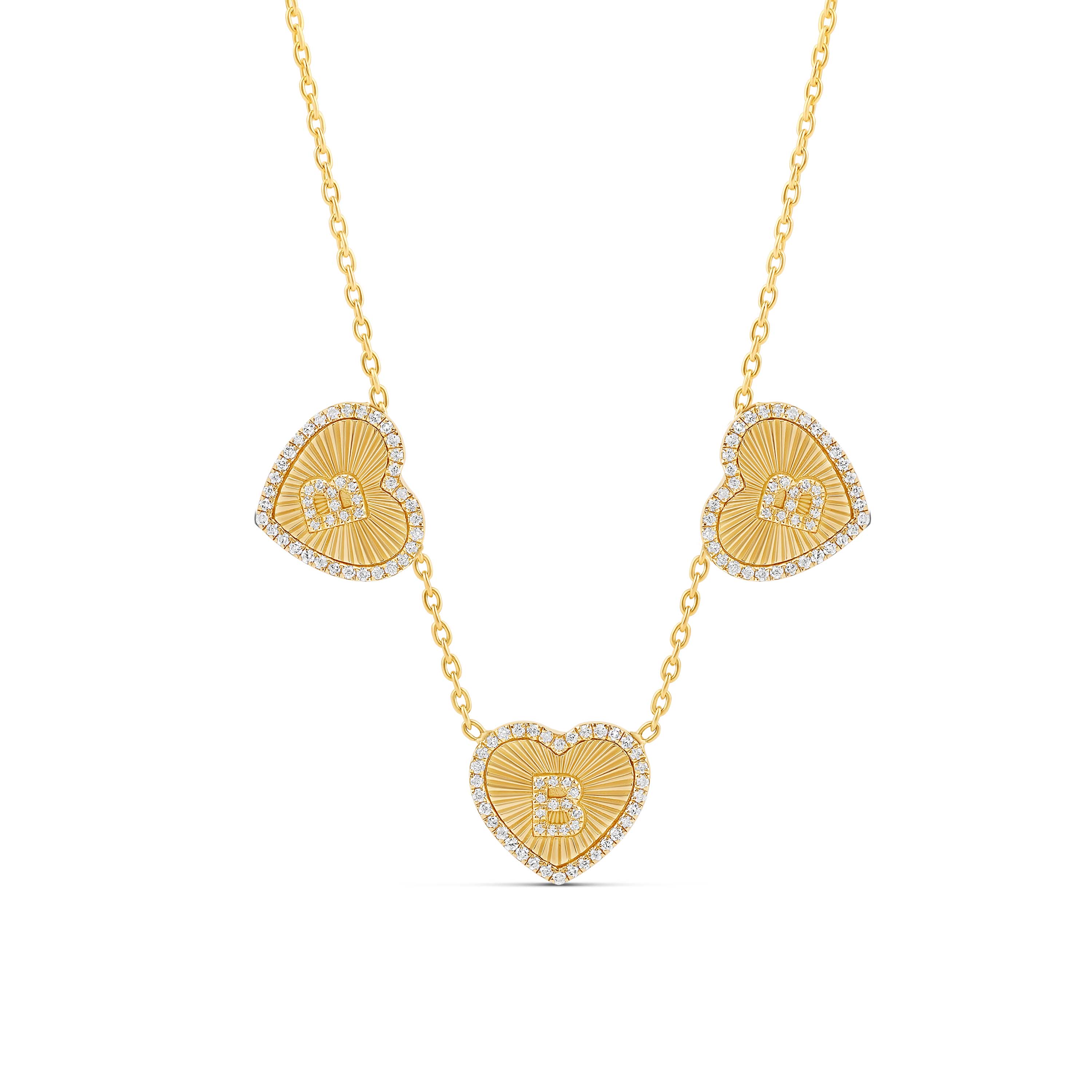 Multiple Diamond Initial Fluted Heart Necklace