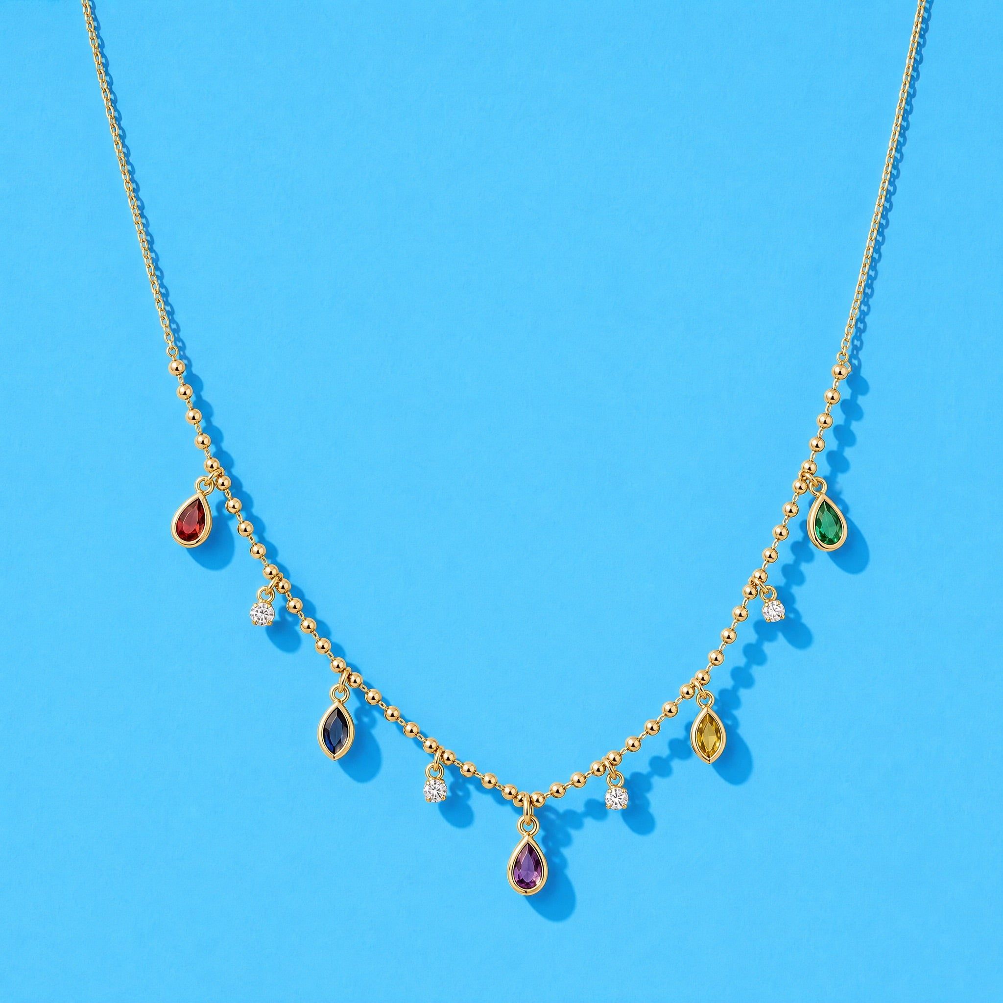 Natural Diamond and Gemstone Dangling Necklace
