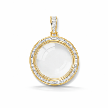 French Baguette Lab Diamond Round Glass Charm Locket